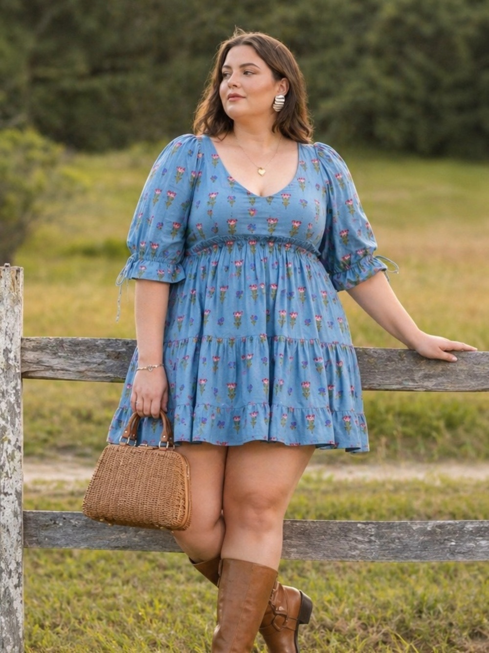NWT Eddy Julia blue puff sleeve mini dress size XXL Cottagecore prairie western